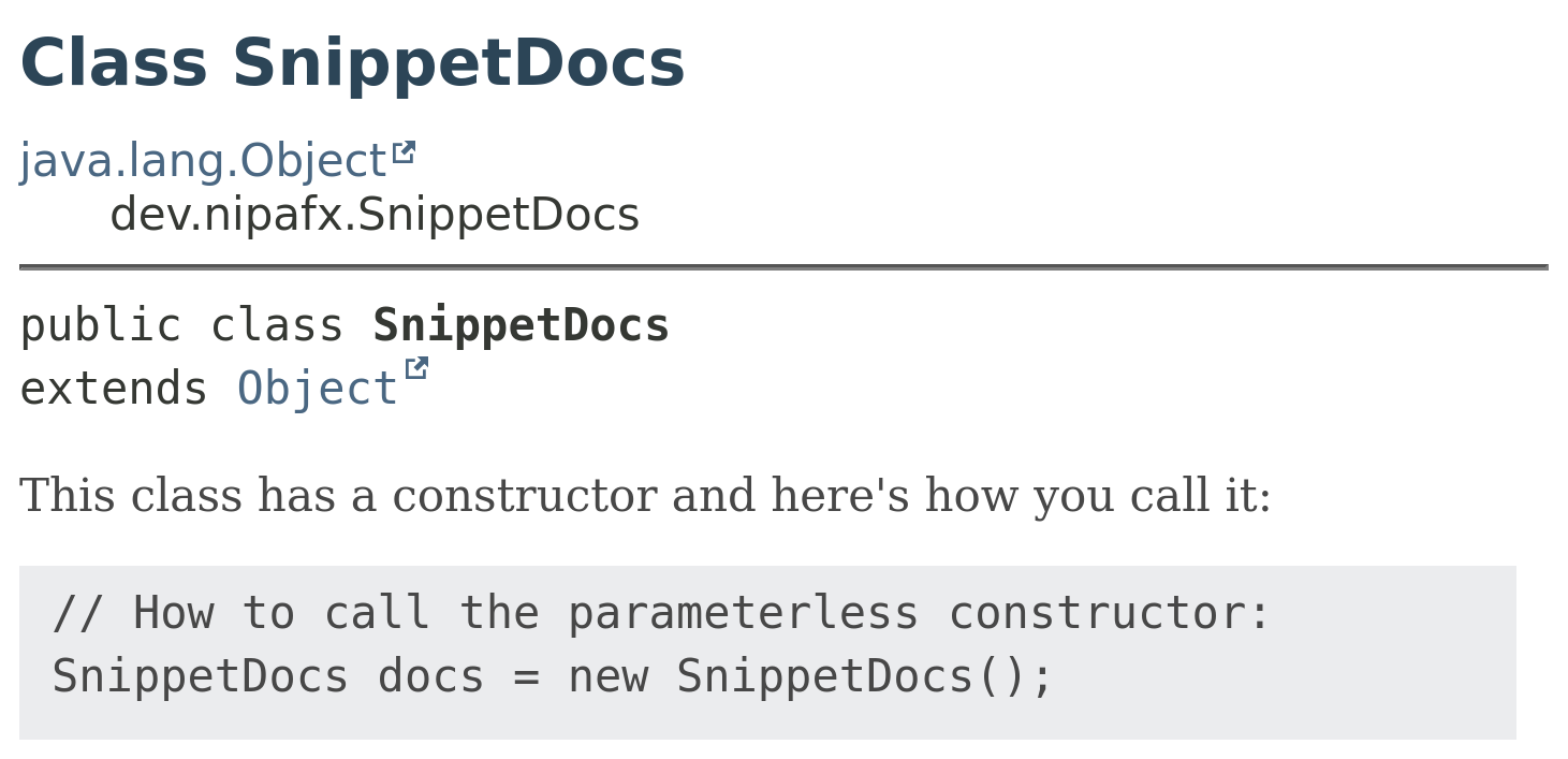 javadoc simple snippet