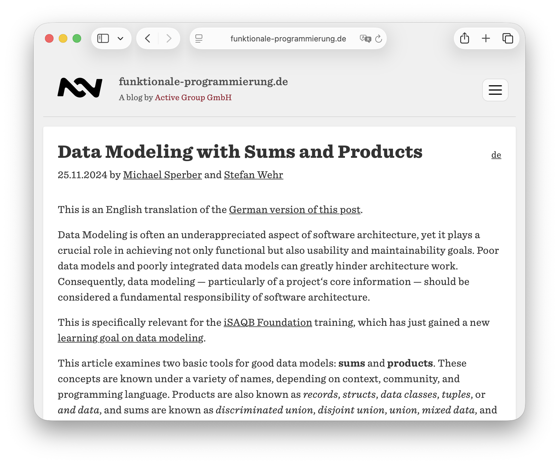 Blog post: Data Modeling with Sums and Products